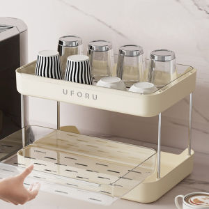 ชั้นวางเดสก์ท็อปสำนักงานที่วางแก้วความจุขนาดใหญ่ในครัวเรือนมาพร้อมกับถาดระบายน้ำระดับไฮเอนด์ชั้นวางถ้วยหรูหราเบา ๆ