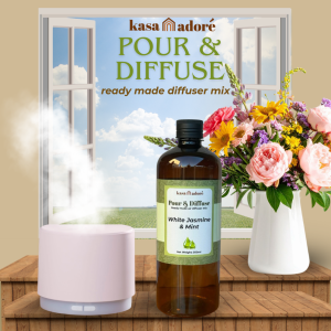 Kasa Adore | WHITE JASMINE AND MINT | Pour and Diffuse | Ready Made Diffuser Mix | 500ml