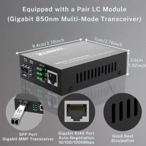 ZoeRax Gigabit SFP LC Multimode Module Fiber to RJ45 Ethernet Media Converter Fiber Optic Transceiver with 1.25G SFP LC Module