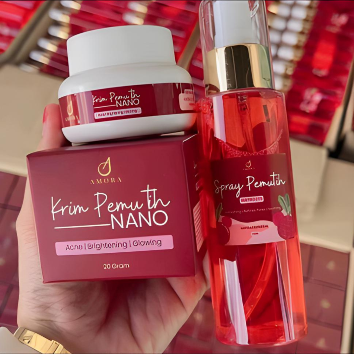 AMORA ALL ITEM | Skincare Spray Pemutih 100ml Krim Pemutih Nano 20gm Beetroots Soothing Organik ubi