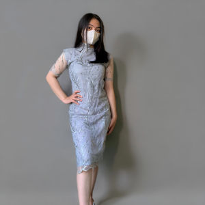 Dress Brokat Tulle Mutiara Kerah Shanghai Dress Kondangan Turtle Dress Mewah Elegant Dress Remaja Midi DressGaun Imlek Pesta Gaya Korea zh