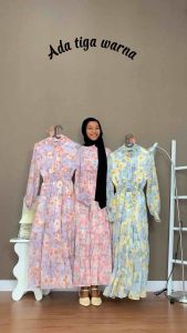 NJ Halwa Dress Kaftan Gamis Wanita Lengan Puffy Premium Korean Style