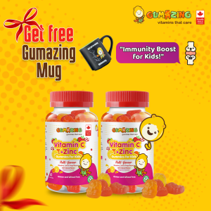 Gumazing Kids Daily Gummy Vitamins: Vitamin C & Zinc 2 Pack Combo with Mug 60 Gummies per bottle (2 Month Supply)