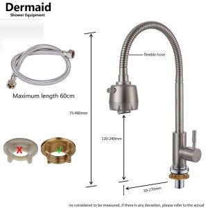 Dermaid Flexible Faucet Stainless Steel 304 Tap Sprayer Pull Down Single Handle Kitchen Faucet With Hose Sink Faucet
