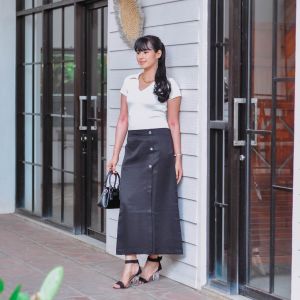 Luna Skirt | Rok Panjang Twill Kombad Korean style Bengalin Wanita | Semi A-Line | Karenza ID