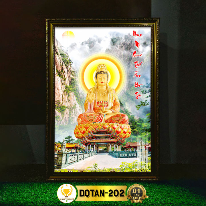 Tranh Phật Bà Quan Âm Ngồi Có Đèn CHÂN THIỆN MỸ, Trang Trí Bàn Thờ Treo ...