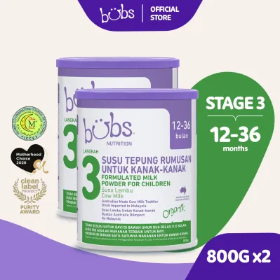 Bubs® Organic Grass Fed Cow Milk Toddler Stage 3 800G (12-36 months) x2