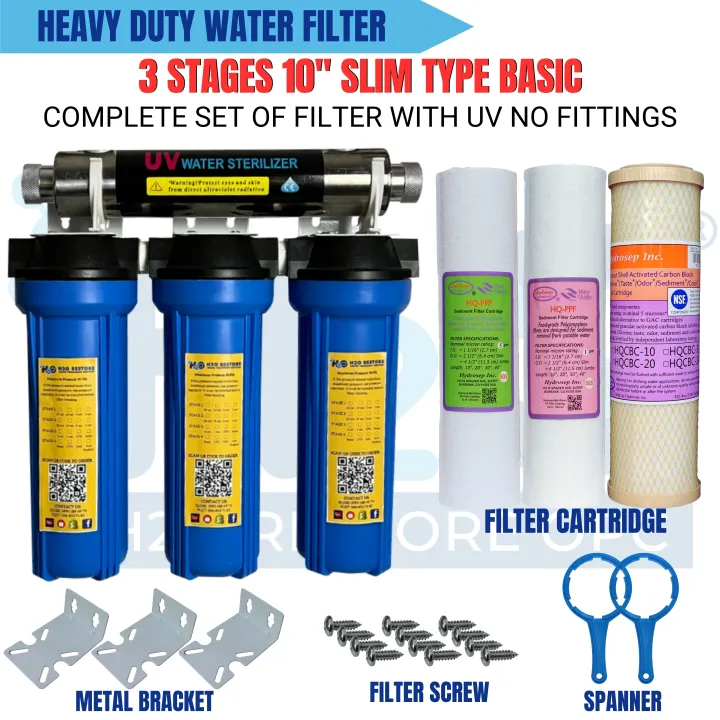 Water Filter 3 Stages 10" Slim type Basic With 2GPM Uv Light No ...