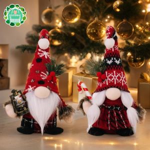 Christmas Decoration Knitted Standing Faceless DollHandheld Oil Lamp Style Standing Faceless Elderly Doll OrnamentChristmas Doll Decoration