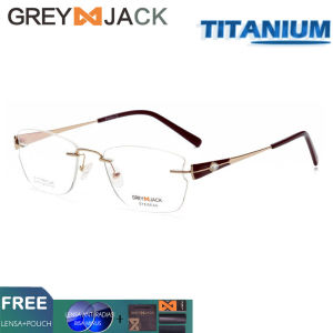 Grey Jack Frame Kacamata Frameless Oval Titanium Bisa minus Fashion Wanita Dewasa Style Elegant Premium Terbaru T-9179