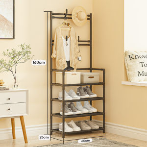 RORO ราวแขวนผ้า ชั้นเเขวนของ 3in1 ตะขอแขวนเสื้อและแขวนหมวก+ชั้นวางรองเท้า ชั้นวางผ้า non woven กันน้ำ 3/4/5 ชั้น