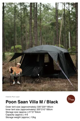 VIDALIDO Poon Saan Villa Family Tent Camping Portable Folding Tent Two Rooms Three Hall Living Room Manual Unta Tent