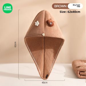 100% Authentic Line Friends Shower Cap Dry Hair Cap Water-absorbent and Quick-drying Thickening Soft Coral Fleece LFB322