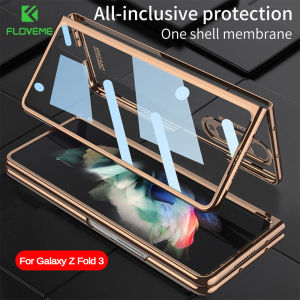 FLOVEME 360 Full Protection Case for Samsung Z Fold5 5G Fold4 Fold3 With Pen Slot Can Choose Transparent Cover Plating Frame Zfold5 Hard PC Case Plastic Clear Case For Galaxy Z Fold5 5G Z Fold4 Fold3 5G Cover