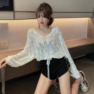 E197พร้อมส่ง เสื้อคลุมไหมพรมแขนยาว แถมสร้อยคอ เสื้อสเวตเตอร์ เสื้อไหมพรมแขนยาวสีพื้น สไตล์เกาหลี