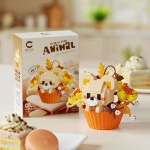 ANANAA Chủ đề món tráng miệng Khối xây dựng Động vật hoạt hình Chú mèo dễ thương chú chó chú thỏ Đồ chơi xếp hình Nhựa Khối hoa trong chậu Quà tặng cho trẻ em
