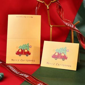 WEHUAN 10pcs Handwriting Merry Christmas Greeting Cards Invitation Thank You Blank Paper Cards Cartoon Folding Message Card Invitation for Guest