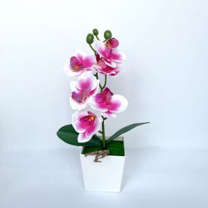 BHYJGD Phalaenopsis Artificial Orchid Potted Flowers Multi-Bloom Simulated Artificial Faux Plants with White Pot Bonsai Home Decor