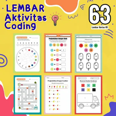 63 Lembar Kertas Aktivitas Koding Anak / Worksheet Coding HVS A5 / Coding Activities for Kids / Buku Belajar Anak PAUD TK SD