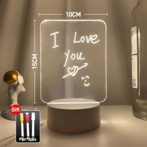 Clear Acrylic Dry Erase Board with 7 color Light up Stand Clear White Board Erasable Note MemoDIY Decoration GiftLED Note Board LED Warm Light for Home Decor