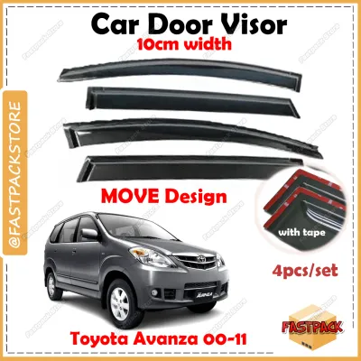 For Toyota Avanza 2000-2011 Air Press Car Window MOVE Design Door Visor Wind Deflector Kening Tingkap Kereta DIY FREE Double Sided Tape Rain Water Repellent Rainproof Sun Protection 4pcs/set