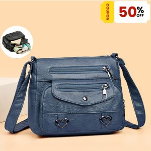 ZEFAN 【COD】กระเป๋าอายุกลางใหม่สำหรับผู้หญิงกระเป๋าไหล่หลายชั้นหนังอ่อนขนาดใหญ่หลากหลายสำหรับการเดินทางกระเป๋า crossbody ที่ปฏิบัติและง่าย