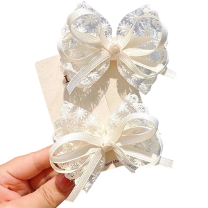 Stylish Lace Ribbon Bows Clips For Newborns Secure Spring Mechanism Baby Hair Ornaments for Baby Girls