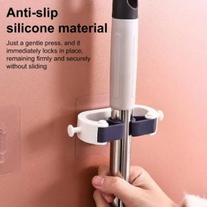 Wall-Mounted Mop Organizer Broom Holder Bathroom Kitchen Rag Bath Ball Dustpan Hook Self-adhesive Seamless Rack