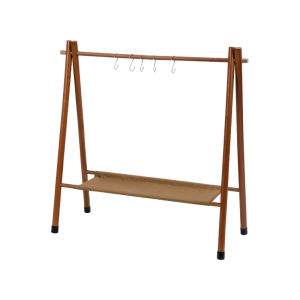 HOMFUL ชั้นวางของกลางแจ้งพับไม้เนื้อแข็งไม้แขวนเสื้อสามเหลี่ยมแคมป์ปิ้งอเนกประสงค์บนโต๊ะอาหารแขวนชั้นวางปิกนิกชั้นวางหม้อเก็บของชั้นวาง OT0179