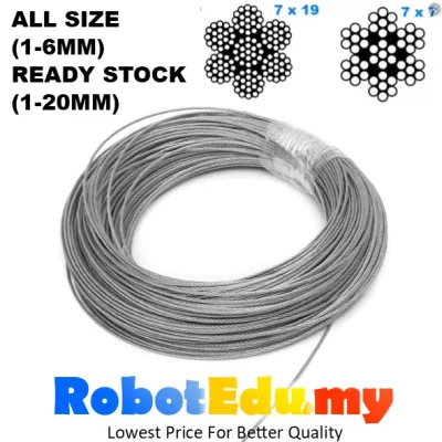 Heavy Duty 1-20mm Stainless Steel Wire Rope / with Plastic Coat Coating Sling Tensile Structure Aircraft System Garden Gardening Fence Fencing Pagar Cable (1 Meter+ Uncut ) Diameter 1mm 1.2mm 1.5mm 2mm 3mm 4mm 5mm 6mm 10mm 20mm and above.