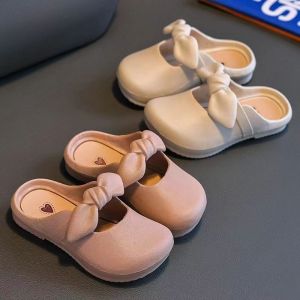 Cute bow soft bottom girls summer outwear slippers flat home sandals girls parentchild slippers