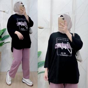 Baju Setelan Celana Cargo Terbaru Calm Set Bahan Kaos Katun Combed 24s Aplikasi Sablon Ukuran M L XL XXL 3XL LD 100-130 CM Oneset Jumbo Wanita Melar Warna Blue Green Maroon Coksu Mauve Bisa Beli Terpisah