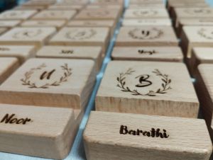 [SG Seller] CHEAPEST Wooden Engraved Phone Stand - Natural wood finish personalized engraving decorative wreath design suitable for desk organization ideal for office or school use.