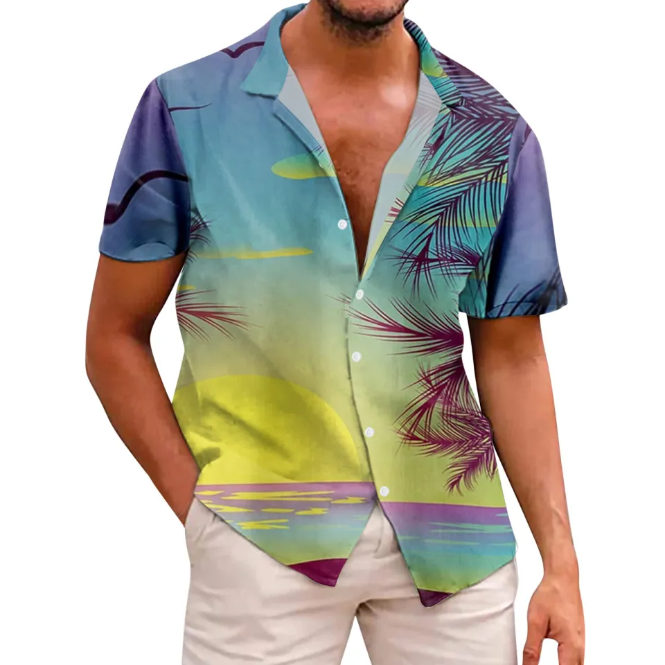 Lojito Men Summer Fashion Top Shirt Seaside Leisure Beach Printed