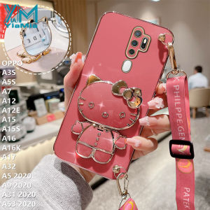 YiaMia เคสโทรศัพท์แฟชั่นสำหรับ A12 A7 OPPOA5 A9 2020 A3S A12E A15 A15S A16 A5S A16K A17 A31 2020 A53สายยาวตัวชุบโลหะหรูหรา A32แฟชั่น KT กระจกเงาโต๊ะเครื่องแป้งแมวฝาครอบโทรศัพท์