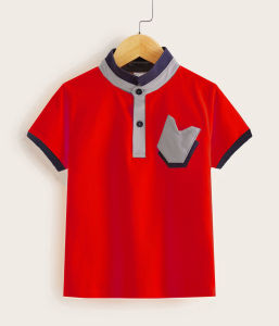 2-16 Years Kids T-shirt Boy polo shirt stand collar Pocket 100% Cotton Korean Fashion wear Ready Stock