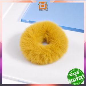 OFM-C877 Ikat Rambut Bulu Pompom Polos Elastis Korean Style / Scrunchie Ponytail Ikat Rambut Anak