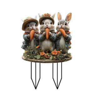 Easter Rabbit Acrylic Sign Easter Decoration Collectible with Stake Artwork Tabletop Decoration for Desk Office Bedroom