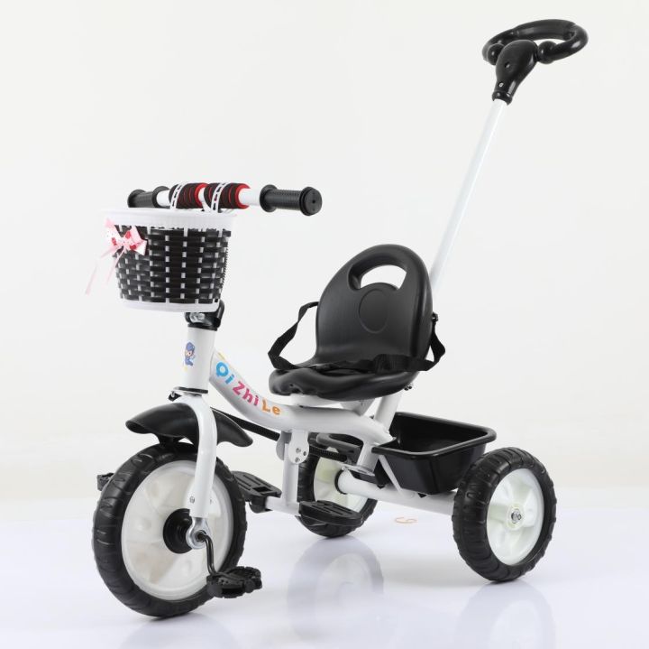 kids tricycle bike with Seat Belt Front Back Basket and Push Bar