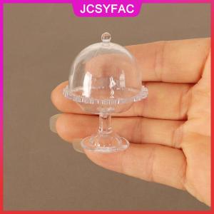 JCSYFAC 1:12 Dollhouse thu nhỏ trong suốt cao khay tráng miệng tấm W Bìa bánh trái cây khay nhà bếp trang trí nội thất đồ chơi nhà búp bê phụ kiện