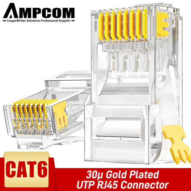 Amp Rj45 Connector yingke Ampcom Cat6 Rj45 Modular Plug Connector Utp 50 Gold-Plated Two ...