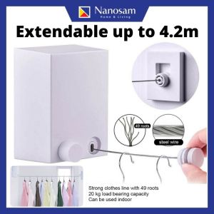 Retractable Clothesline Clothes Hanger Stainless Steel Wire Dryer Ampaian Penyidai Baju Dinding Jemuran 收缩晾衣绳凉衣神器伸缩钢丝绳