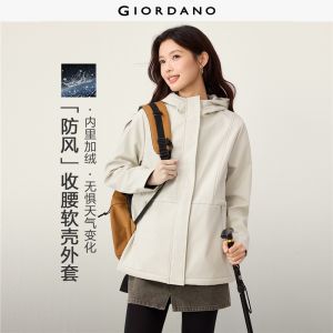 Giordano Beau Monde Women Softshell fleece-lined mid-length hooded jacket Free Shipping 13376770