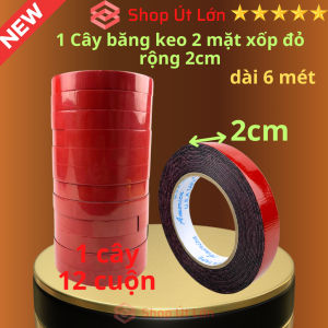 Băng keo 2 mặt xốp đỏ rộng 2cm dài 6 mét lõi giấy 3mm - 1 cây có 12 cuộn
