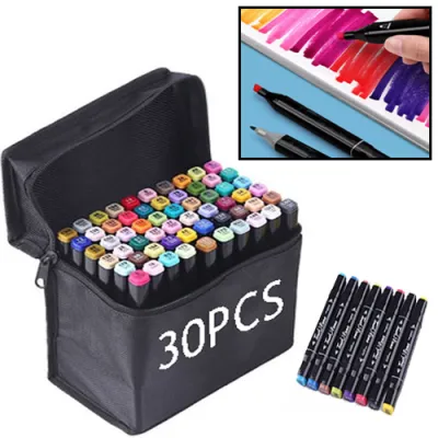 30pcs Soft Dual Tip Brush Alcohol Base Art Marker Drawing Design School Supplies