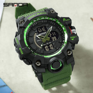 SANDA New Mens Top Brand Luxury Sports Military Watches Waterproof Dual Display Electronic Watches Clock
