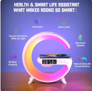 Mini Bluetooth Speaker Multifunctional Wireless Charger Speaker with Alarm Clock and Color Lights Fast Charging Speaker
