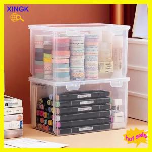 XINGK ภาชนะเก็บของพลาสติกพร้อมฝาปิดล็อคกล่องเก็บของพลาสติกใสความจุขนาดใหญ่อุปกรณ์สำนักงาน