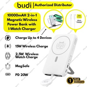 BUDI 10000 mAH 3-in-1 Magnetic Wireless Power Bank with I-Watch Charger