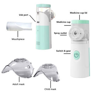 Mesh Portable Mini Nebulizer Ultrasonic Inhaler Kit With 2 Masks For Kids Adults Home Health Care